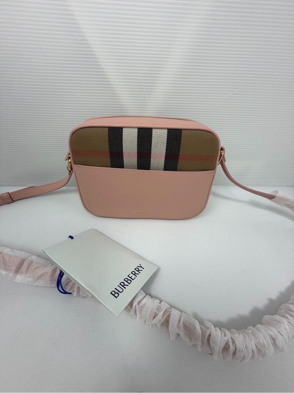 Burberry Pink Leather Crossbody with Vintage Check Panel